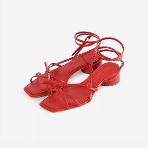 Red sandals ankle wrap around